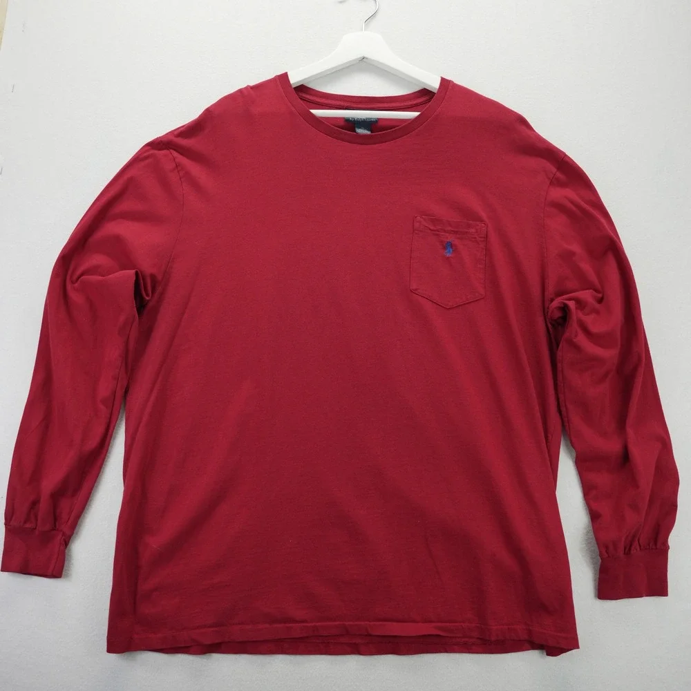 Polo Ralph Lauren Mens XL Red Long Sleeve Pocket T-Shirt Single Stitch Vintage